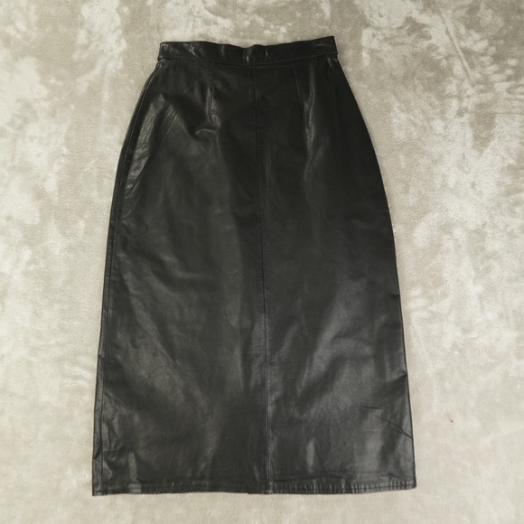 Cedars Dresses & Skirts - Cedars Leather Midi Skirt Women's 8 Black Vintage Moto Grunge Lined A-Line